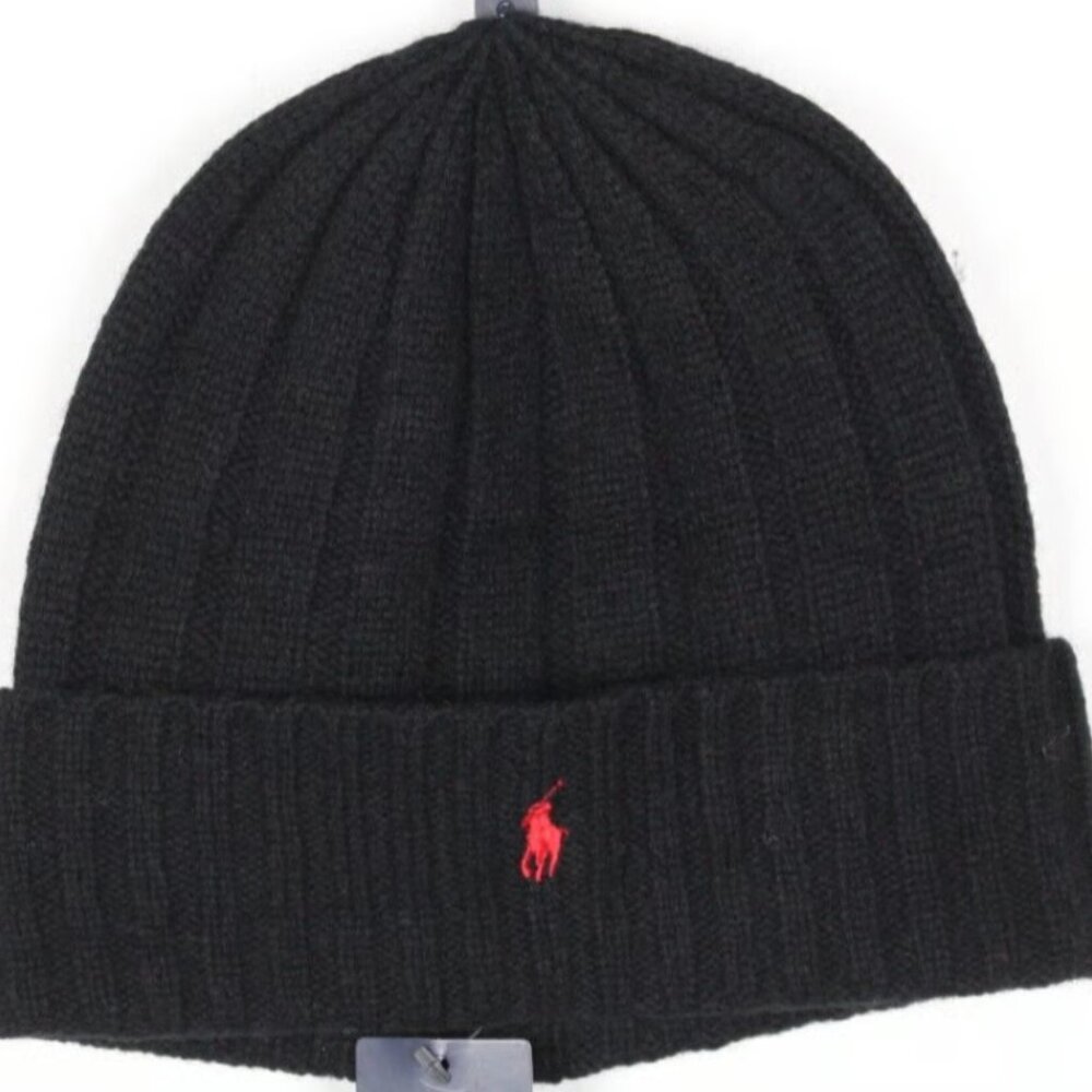 Polo Ralph Lauren Men's Cuffed Beanie Hat Wool Blend Snow Winter One Size Black
